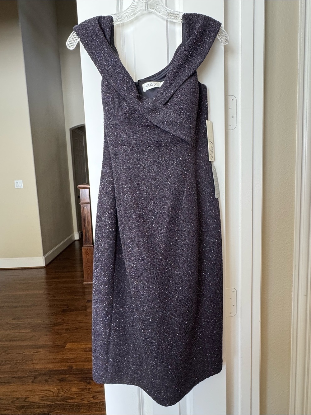 Eliza J Sparkle Midi Dress in Deep Plum NWT